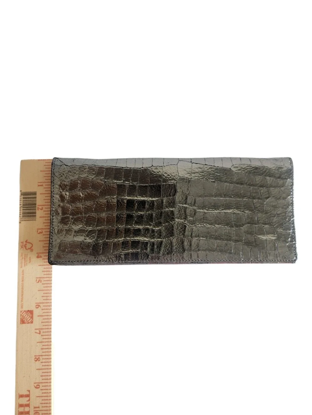 Lodis Metallic Silver Croc Embossed Leather Clutch Wristlet